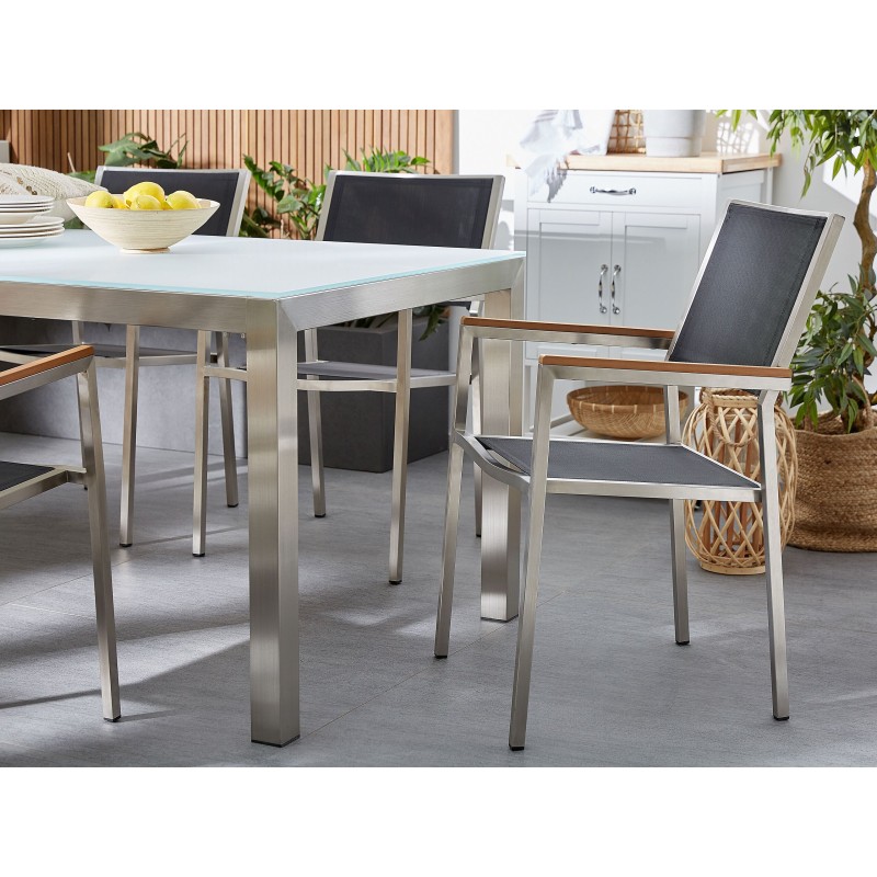 Zestaw ogrodowy dla 6 osób GROSSETO Blat dzielony Granit Płomieniowany Czarny