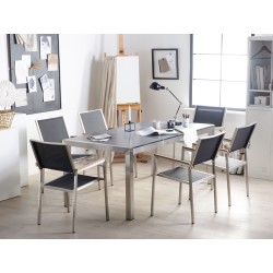 Zestaw ogrodowy dla 6 osób GROSSETO Blat dzielony Granit Płomieniowany Czarny