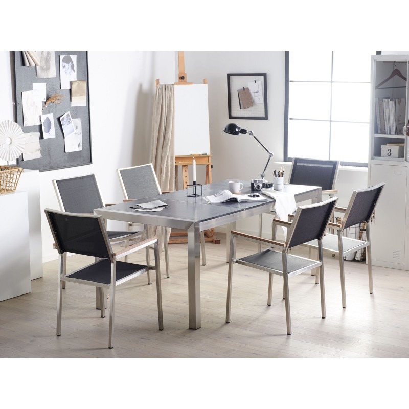 Zestaw ogrodowy dla 6 osób GROSSETO Blat dzielony Granit Płomieniowany Czarny