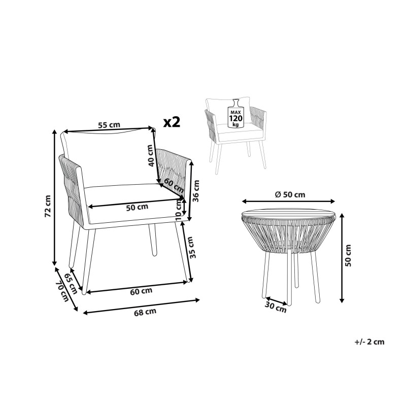 Zestaw mebli balkonowych z poduszkami GARGANO Technorattan Szary