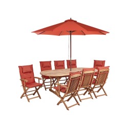 Zestaw ogrodowy dla 8 osób MAUI II z parasolem Drewno akacjowe Bordowy