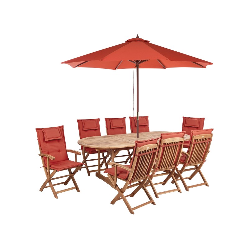 Zestaw ogrodowy dla 8 osób MAUI II z parasolem Drewno akacjowe Bordowy