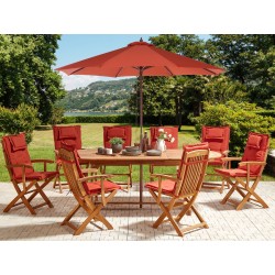 Zestaw ogrodowy dla 8 osób MAUI II z parasolem Drewno akacjowe Bordowy