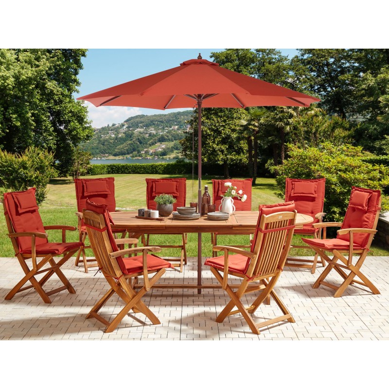 Zestaw ogrodowy dla 8 osób MAUI II z parasolem Drewno akacjowe Bordowy