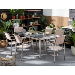 Zestaw ogrodowy dla 6 osób GROSSETO Blat dzielony Bazalt Płomieniowany Czarny/ beżowy