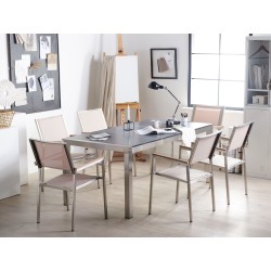 Zestaw ogrodowy dla 6 osób GROSSETO Blat dzielony Bazalt Płomieniowany Czarny/ beżowy