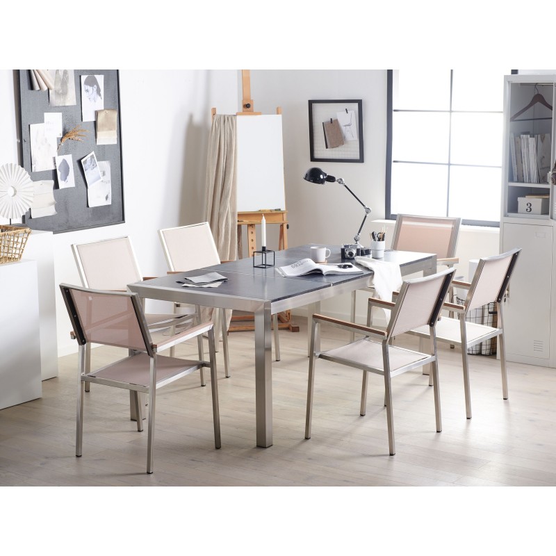 Zestaw ogrodowy dla 6 osób GROSSETO Blat dzielony Bazalt Płomieniowany Czarny/ beżowy