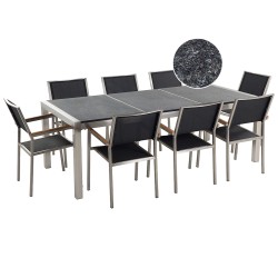 Zestaw ogrodowy dla 8 osób GROSSETO Blat dzielony Granit Płomieniowany Czarny