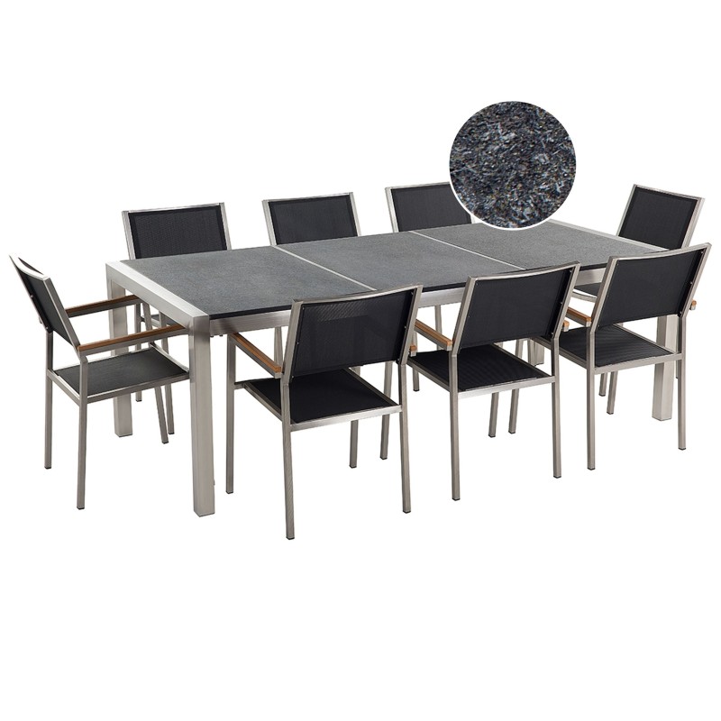 Zestaw ogrodowy dla 8 osób GROSSETO Blat dzielony Granit Płomieniowany Czarny
