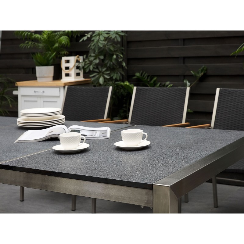 Zestaw ogrodowy dla 8 osób GROSSETO Blat dzielony Granit Płomieniowany Czarny