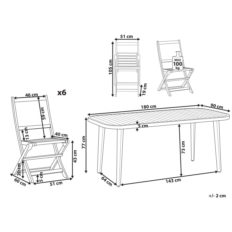 Zestaw ogrodowy dla 6 osób PARAGGI Certyfikowane drewno akacjowe Naturalny
