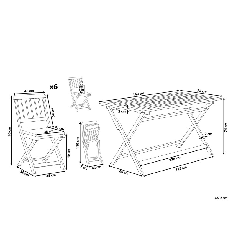 Zestaw ogrodowy dla 6 osób CENTO z poduszkami Drewno akacjowe Brązowy
