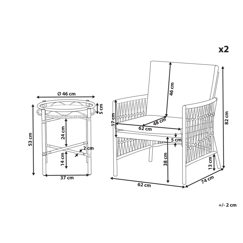 Zestaw mebli balkonowych z poduszkami LEVICO Metal Biały