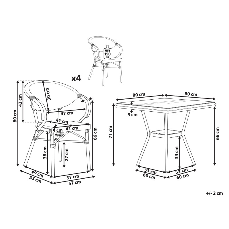 Zestaw ogrodowy dla 4 osób CASPRI II Metal Szary