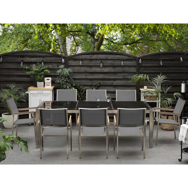 Zestaw ogrodowy dla 8 osób GROSSETO Blat dzielony Granit Polerowany Czarny/ szary