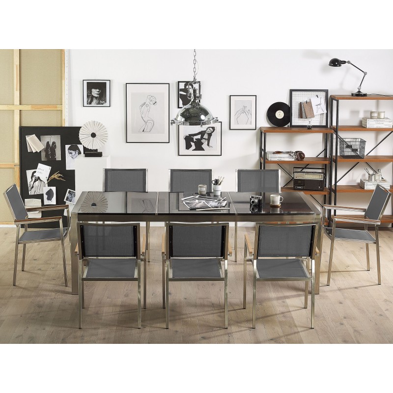 Zestaw ogrodowy dla 8 osób GROSSETO Blat dzielony Granit Polerowany Czarny/ szary