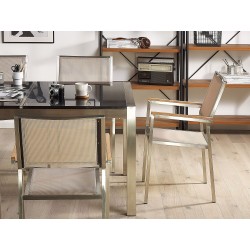 Zestaw ogrodowy dla 6 osób GROSSETO Blat dzielony Granit Polerowany Szary/ beżowy