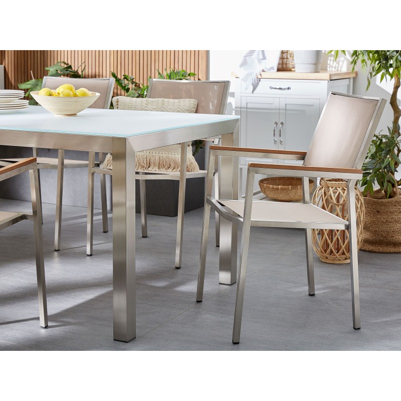 Zestaw ogrodowy dla 6 osób GROSSETO Blat dzielony Granit Polerowany Szary/ beżowy