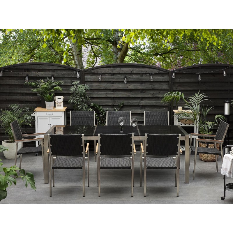 Zestaw ogrodowy dla 8 osób GROSSETO Blat dzielony Granit Polerowany Czarny