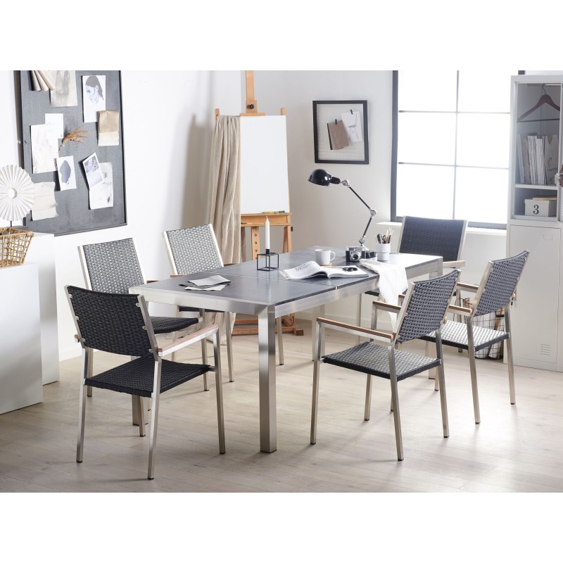 Zestaw ogrodowy dla 6 osób GROSSETO Blat dzielony Bazalt Płomieniowany Czarny