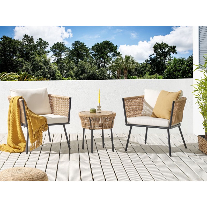 Zestaw mebli balkonowych z poduszkami GARGANO Technorattan Naturalny