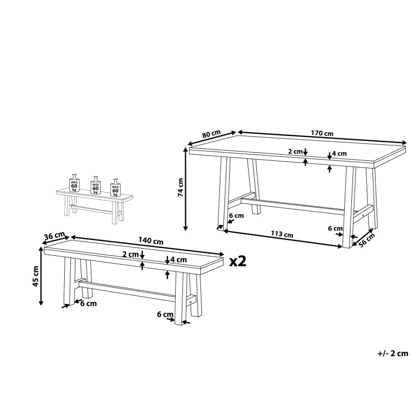 Zestaw ogrodowy dla 6 osób SCANIA Drewno akacjowe Czarny