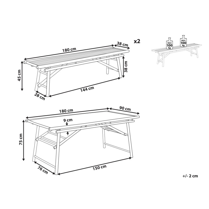 Zestaw ogrodowy dla 4 osób TINDARI Drewno bambusowe Jasnobrązowy