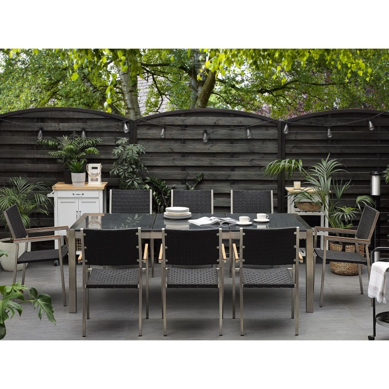 Zestaw ogrodowy dla 8 osób GROSSETO Blat dzielony Granit Polerowany Szary/ czarny