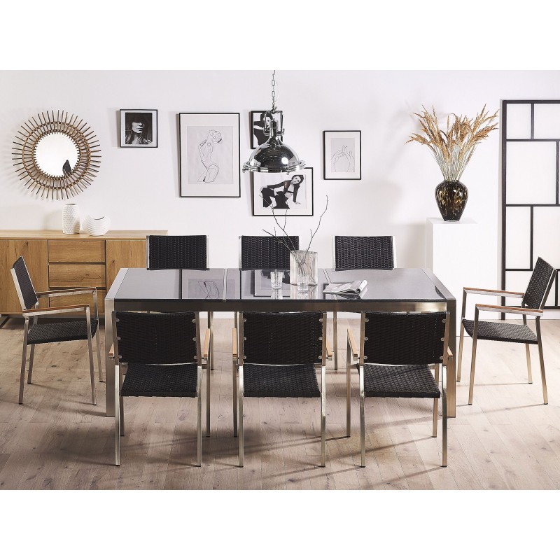 Zestaw ogrodowy dla 8 osób GROSSETO Blat dzielony Granit Polerowany Szary/ czarny