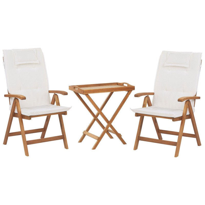 Zestaw mebli balkonowych z poduszkami Składane JAVA Drewno Złamana biel