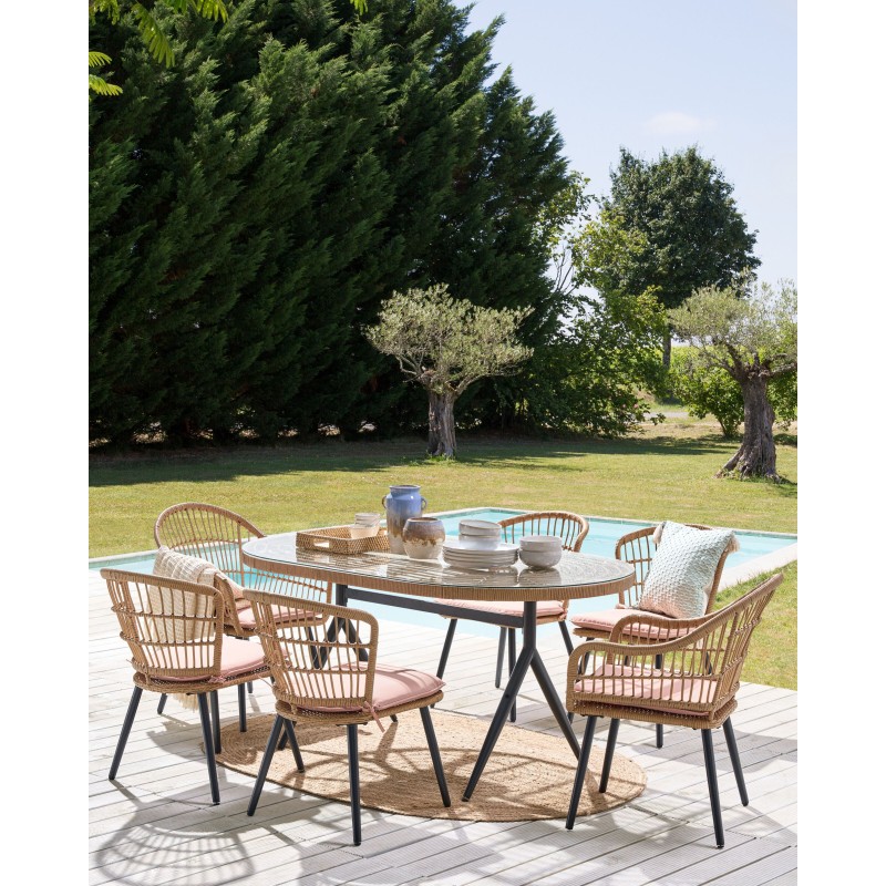 Zestaw ogrodowy dla 6 osób ALIANO z poduszkami Technorattan Pastelowy róż