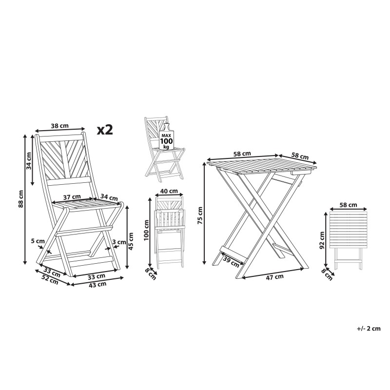 Zestaw mebli balkonowych Składane TERNI Drewno Brązowy