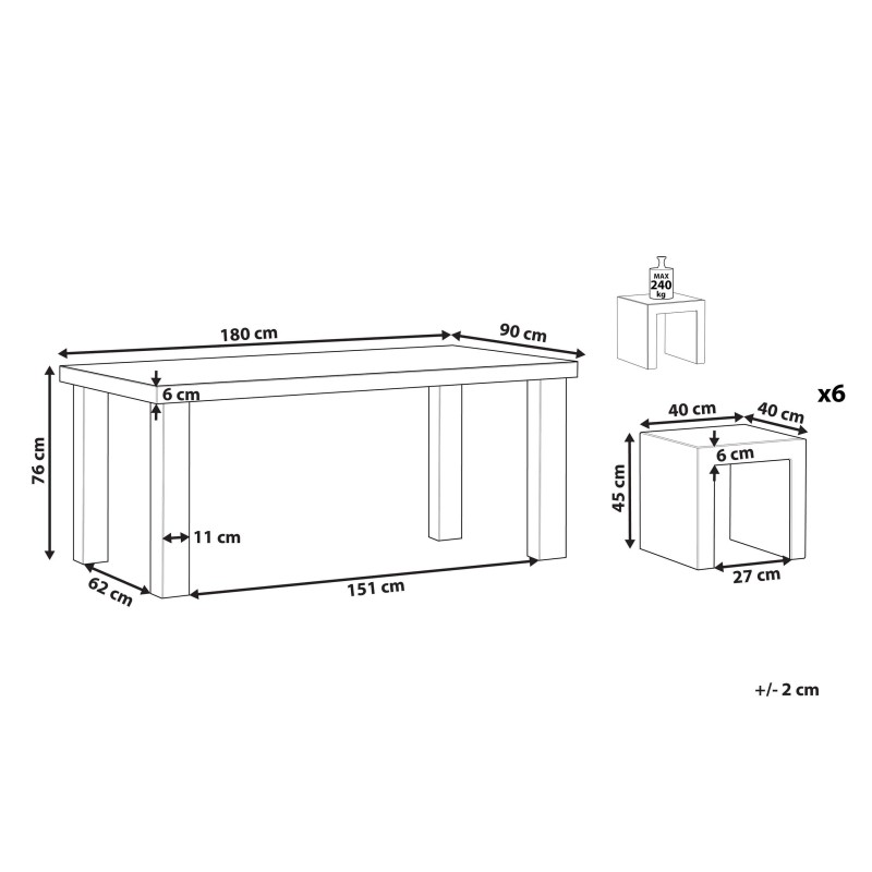 Zestaw ogrodowy ze stołkami dla 6 osób TARANTO Beton Szary