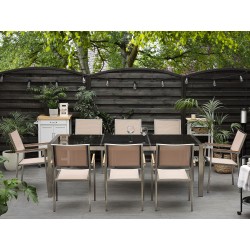 Zestaw ogrodowy dla 8 osób GROSSETO Blat dzielony Granit Polerowany Czarny/ beżowy