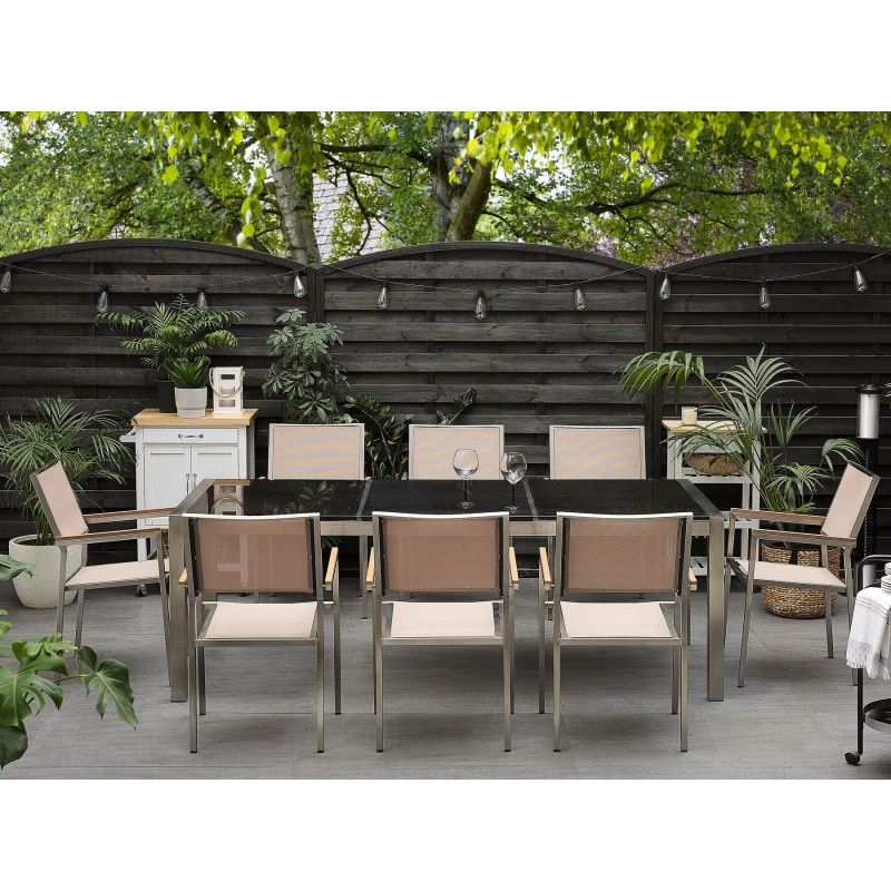 Zestaw ogrodowy dla 8 osób GROSSETO Blat dzielony Granit Polerowany Czarny/ beżowy