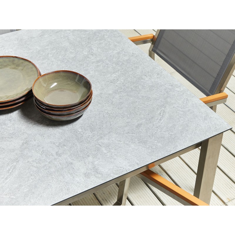 Zestaw ogrodowy dla 6 osób COSOLETO/GROSSETO Szkło hartowane Efekt marmuru Szary