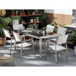 Zestaw ogrodowy dla 6 osób GROSSETO Blat dzielony Granit Polerowany Czarny/ biały