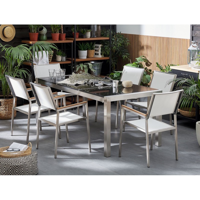 Zestaw ogrodowy dla 6 osób GROSSETO Blat dzielony Granit Polerowany Czarny/ biały