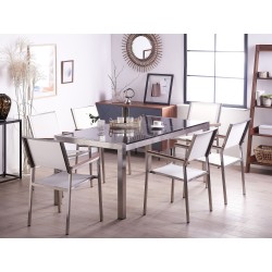 Zestaw ogrodowy dla 6 osób GROSSETO Blat dzielony Granit Polerowany Czarny/ biały