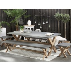 Zestaw ogrodowy z ławkami i stołkami dla 8 osób OLBIA Beton Szary