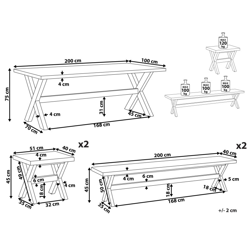 Zestaw ogrodowy z ławkami i stołkami dla 8 osób OLBIA Beton Szary