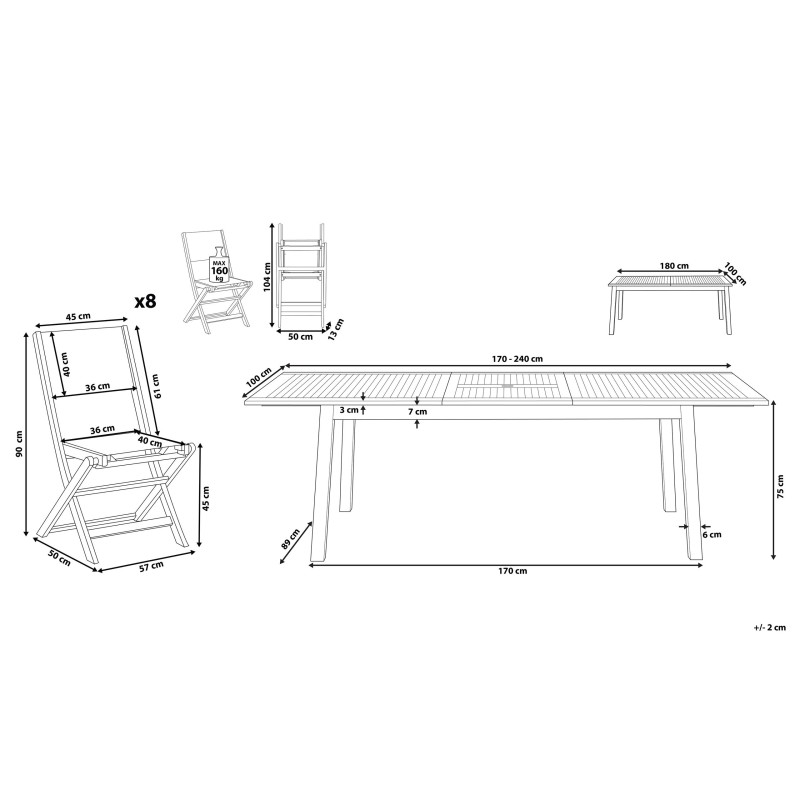 Zestaw ogrodowy dla 8 osób CESANA Drewno akacjowe Jasnobrązowy