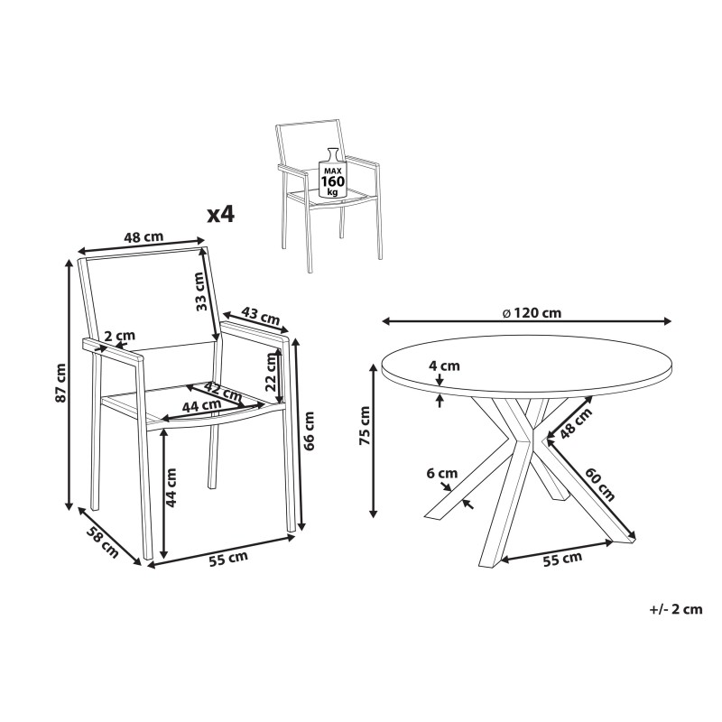 Zestaw ogrodowy dla 4 osób MALETTO/GROSSETO Metal Efekt marmuru Biały/ beżowy