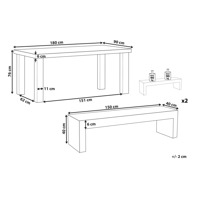 Zestaw ogrodowy z ławkami dla 4 osób TARANTO Beton Szary
