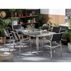 Zestaw ogrodowy dla 6 osób GROSSETO Blat dzielony Granit Polerowany Czarny/ szary