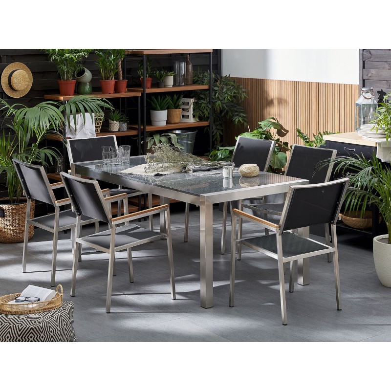 Zestaw ogrodowy dla 6 osób GROSSETO Blat dzielony Granit Polerowany Czarny/ szary