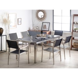 Zestaw ogrodowy dla 6 osób GROSSETO Blat dzielony Granit Polerowany Czarny/ szary