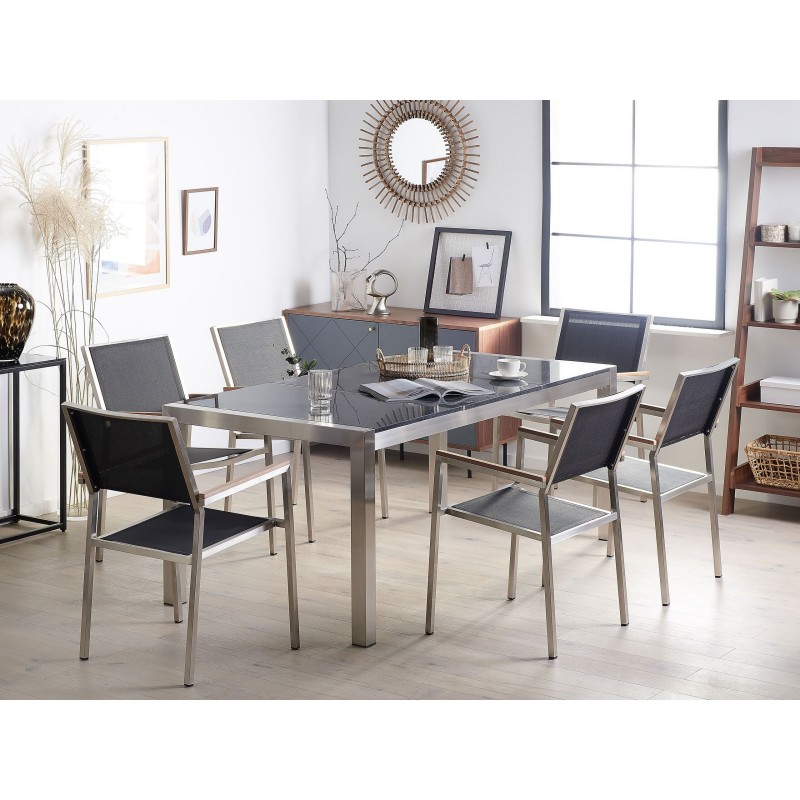 Zestaw ogrodowy dla 6 osób GROSSETO Blat dzielony Granit Polerowany Czarny/ szary