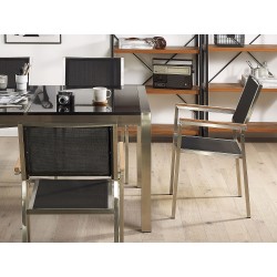 Zestaw ogrodowy dla 6 osób GROSSETO Blat dzielony Granit Polerowany Czarny/ szary