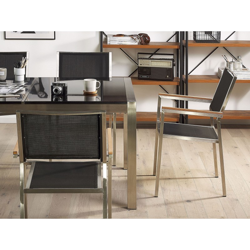 Zestaw ogrodowy dla 6 osób GROSSETO Blat dzielony Granit Polerowany Czarny/ szary